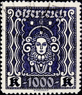 Австрия 1922 год . Женский портрет , 1000 кр.